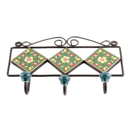 Forest Green Yellow Floral Tiles Hooks